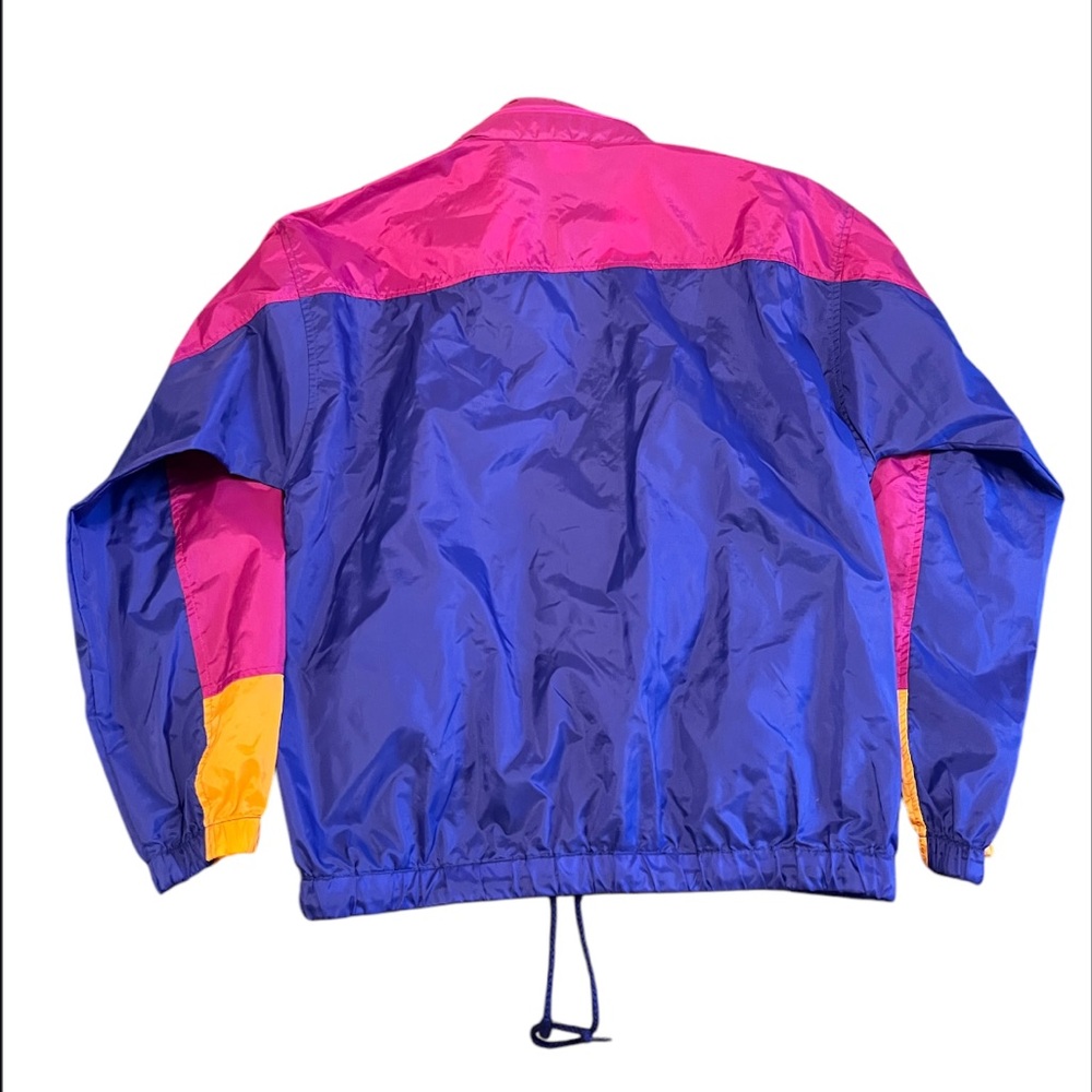 Vintage 80s 90s Colorblock windbreaker raincoat pink orange blue size medium - Picture 3 of 3